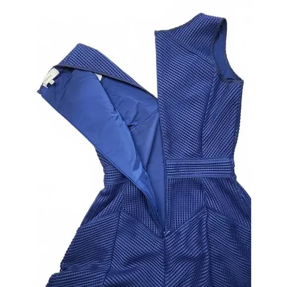Reiss Topaz Blue Textured Fit & Flare Dress Sleeveless - Picture 7 of 9